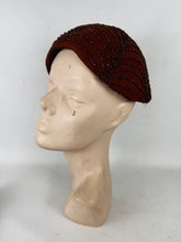 Load image into Gallery viewer, Original 1950's New York Creation Brown Felt Beaded Hat with Metallic Bronze Beads
