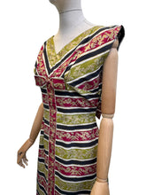 Load image into Gallery viewer, Original 1950's Cotton Wiggle Dress with Accent Bow Trim - Bust 38
