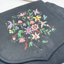 Load image into Gallery viewer, Original 1950&#39;s Black Silk Evening Bag with Painted Floral Decoration *
