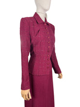 Load image into Gallery viewer, Original 1940's Salta New York Burgundy Boucle Wool Suit in Burgundy, Black and White Check - Bust 40
