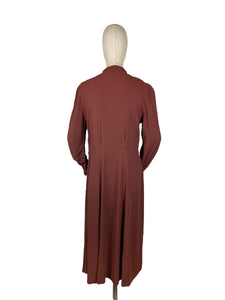 Original 1930's Warm Brown Crepe Dress with Embroidery and Soutache - Bust 36