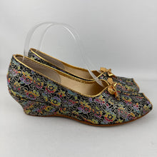 Load image into Gallery viewer, Original 1950’s Rainbow Floral Lounge Shoes with Gold Bow Trim - Charming Slippers - Size 5.5 or 6 *

