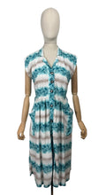 Load image into Gallery viewer, Original 1950&#39;s Floppy Cotton Day Dress in White, Brown and Turquoise Blue - Bust 36
