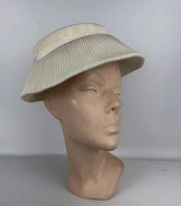 Original 1950's White Pleated Summer hat by Jacoll with Bow Trim *