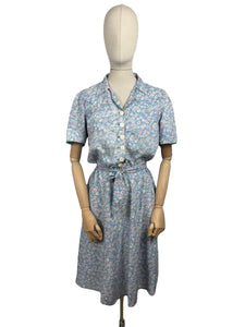 AS IS Original 1940's Floppy Cotton Summer Dress in Blue with Teeny Floral Print - Bust 38