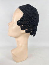 Load image into Gallery viewer, Original Late 1940's American Inky Black Crochet Cotton Skull Cap Hat
