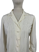 Load image into Gallery viewer, Pretty Vintage Pure Silk Long Sleeved Blouse with Silk Embroidery - Peony Brand - Bust 34
