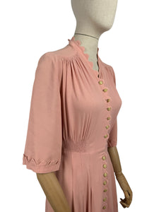 Original 1930’s Pale Pink Crepe Day Dress with Scallop Detailing - Bust 36 38