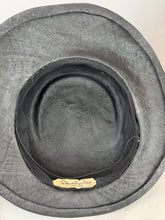 Load image into Gallery viewer, Original Early 20th Century Black Straw Hat with Velvet Covered Brim and Ivory Coloured Feather Trim *
