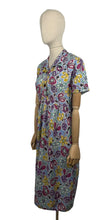 Load image into Gallery viewer, Original 1940’s 1950’s Bright Floral Cotton Summer Dress in Blue, Pink, Purple, Yellow and Turquoise - Bust 34 36 *
