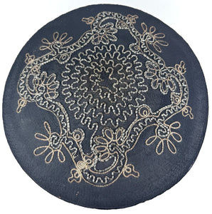 Original 1940's Midnight Blue Fine Straw Beret With Soutache and Glass Beading