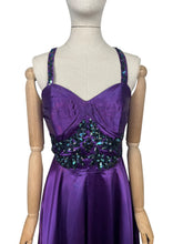 Load image into Gallery viewer, Original 1950&#39;s Purple Satin Evening Dress with Beautiful Sequin Detail - Bust 40 *
