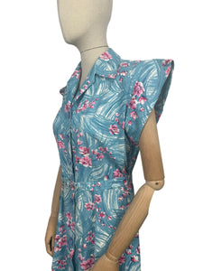 Original 1950’s Blue, Pink and White Belted Cotton Summer Dress - Bust 38