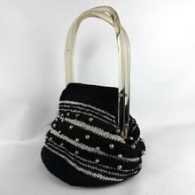 Load image into Gallery viewer, Original 1940's American Black and Silver Crochet Bag with Lucite Handles *
