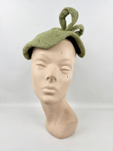 Load image into Gallery viewer, Original 1950&#39;s Green and Gold Stripe Textured Fabric Hat with Loop Trim
