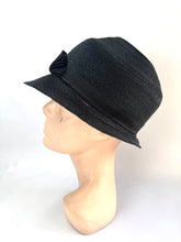 Load image into Gallery viewer, Original 1920's 1930's Black Straw Hat with Pleated Black Grosgrain Trim *

