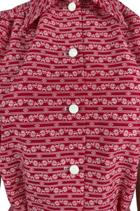 1940's Reproduction Blouse in Red and White Hearts, Flowers and Stripe Novelty Print - Bust Pink, Blue, Yellow and White Feed Sack - Bust 35 36 37