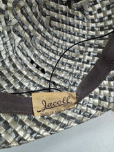 Load image into Gallery viewer, Original 1950's Grey Lacquered Raffia Hat with Grosgrain Bow Trim by Jacoll *
