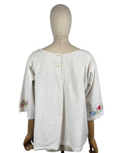 Load image into Gallery viewer, Vintage 1960's 1970's Thick Cotton Artist's Smock with Vibrant Floral Embroidery - Bust 38 40
