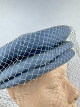 Load image into Gallery viewer, Original 1940's Pale Blue Felt Hat with Pleated Brim and Fine Net Trim *
