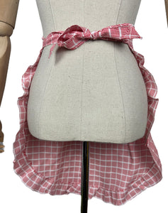 Original 1950's Red and White Check Apron with Patch Pocket and Frilly Trim - Waist 28 *