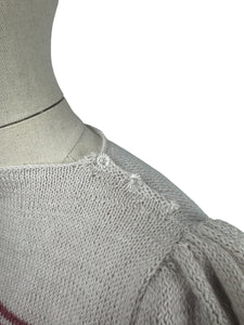 Reproduction 1940's Striped Jumper in Strawberry Pink and White Fog with Full Puff Sleeves - Bust 38 40 *