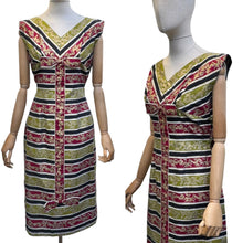 Load image into Gallery viewer, Original 1950's Cotton Wiggle Dress with Accent Bow Trim - Bust 38
