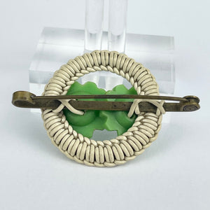 Original 1940's Green and White Make Do and Mend Brooch with Double Green Button Middle