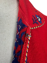 Load image into Gallery viewer, Original 1950&#39;s Red Felt Jacket Embroidered with Leaves in Blue and White - Bust 34 36
