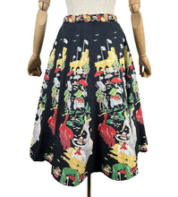 Load image into Gallery viewer, Original 1950&#39;s Black, Green and Red Novelty Print Spanish Flamenco Skirt - Waist 29 *
