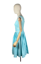 Load image into Gallery viewer, Original 1950's Turquoise Blue Cotton Dress with White Soutache by Carnegie - Bust 32 33 *
