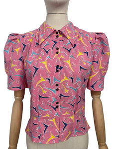 1940's Reproduction Blouse in Pink, Blue, Yellow and White Feed Sack - Bust 35 37