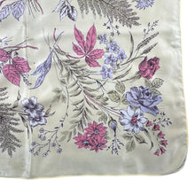 Load image into Gallery viewer, Original 1950&#39;s Pale Yellow Silk Crepe Scarf with Roses and Flowers Print in Pink and Green - Great Headscarf
