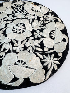 Original 1920's Black Cotton and Ivory Silk Embroidered Circular Bag *