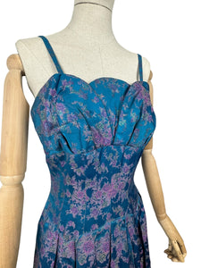 Stunning Original 1950's Sidney Smith Evening Dress in Blue, Pink and Green - Bust 36 *