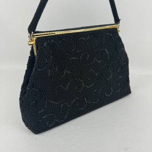 Original 1950's Black and Gold Heavily Beaded Evening Bag