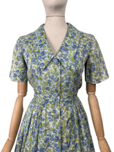 Load image into Gallery viewer, Original Vintage 1950's 1960's Floral Cotton Summer Dress in Blue, Green and White - Bust 36
