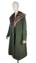 Load image into Gallery viewer, Original 1950's Volup Rensor Green Herringbone Wool Coat with Huge Faux Fur Collar - Bust 42 44

