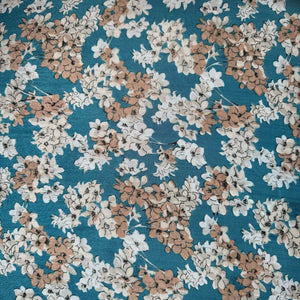 Original 1940's Fine Crepe Blue, Brown, Black and Tan Dressmaking Fabric - 34" x 96"