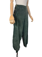 Load image into Gallery viewer, Original 1930's Kenilworth Sports-Togs Forest Greet Corduroy Ski or Skating Trousers with Side Buttons - Waist 30 32
