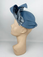 Load image into Gallery viewer, Exceptionally Beautiful Original 1930&#39;s Blue Felt Hat with Straw Trim and Seaming Detail
