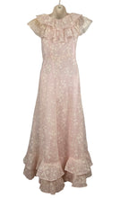 Load image into Gallery viewer, Original 1930&#39;s Pale Pink and White Full Length Evening Dress with Ruffle Trim - Bust 32
