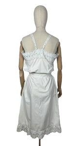 Antique Edwardian Combination Petticoat and Chemise Set in White Cotton with Pretty Silk Embroidery in Pink, Green and Blue