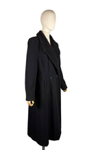 Load image into Gallery viewer, Original 1940's Inky Black Wool Coat with Faux Astrakhan Collar and Glass Buttons - Bust 38 40
