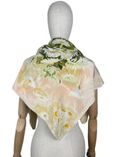 Load image into Gallery viewer, Original 1950’s Jacqmar Pure Silk Scarf with Marguerite Daisies in Blush, Green and White
