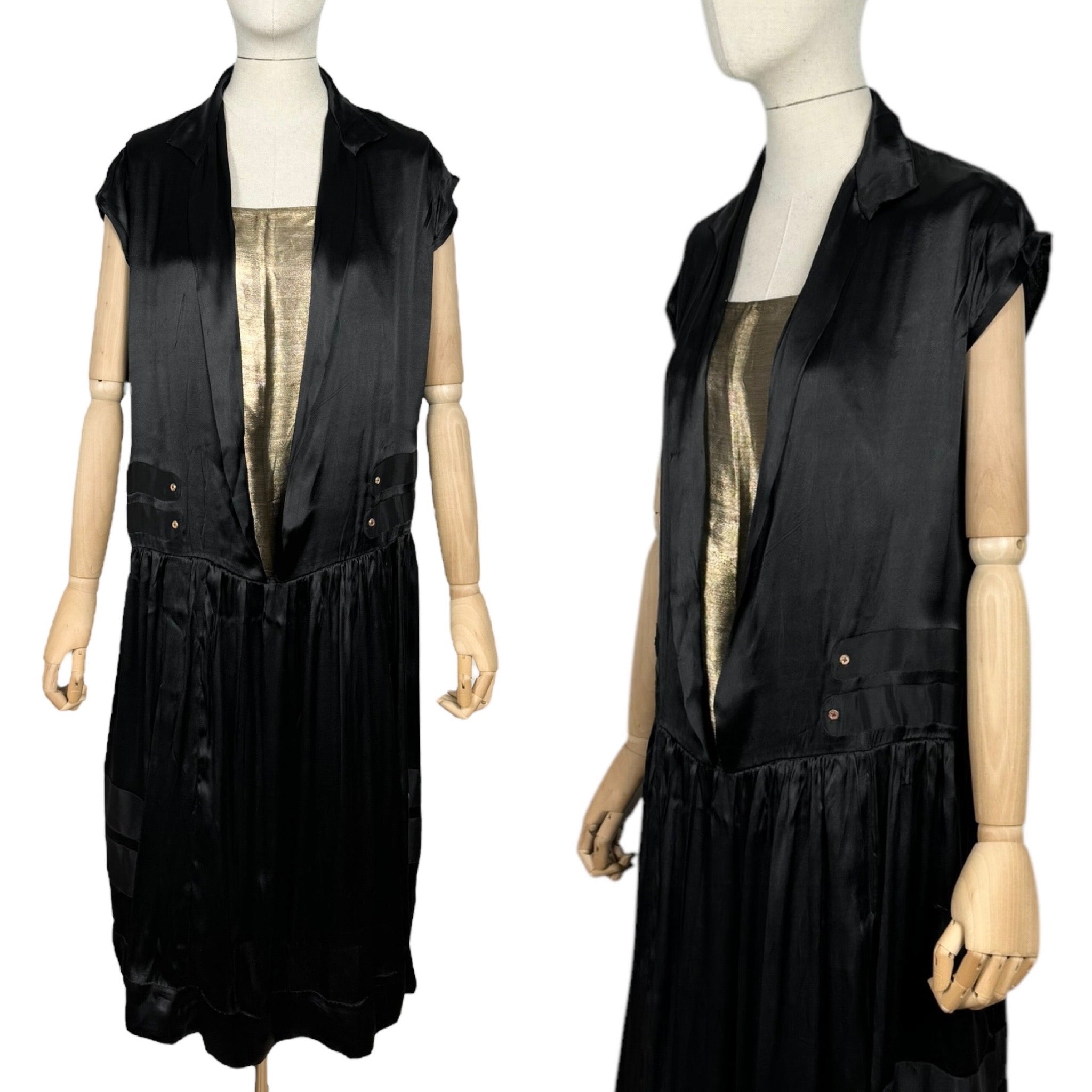 Original 1920's Black Silk Dress with Fabulous Gold Lame Slip