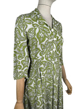 Load image into Gallery viewer, Original 1940’s Green and White Crepe Day Dress with Leaf Print - Bust 34 35
