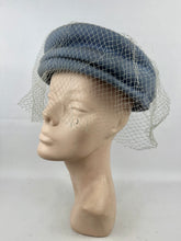 Load image into Gallery viewer, Original 1940's Pale Blue Felt Hat with Pleated Brim and Fine Net Trim *
