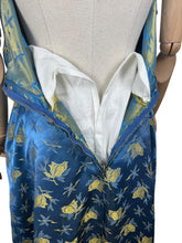 Load image into Gallery viewer, Original 1950&#39;s Blue and Gold Halterneck Cocktail Dress - Bust 36 37 *
