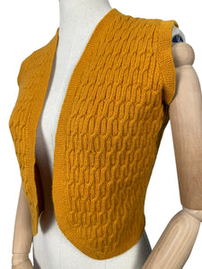 Original 1940's Pure Wool Cable Knit Waistcoat in Mustard - Bust 34 36